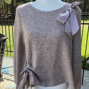 Cupio Blush Top With Lace Up Satin Bow Details